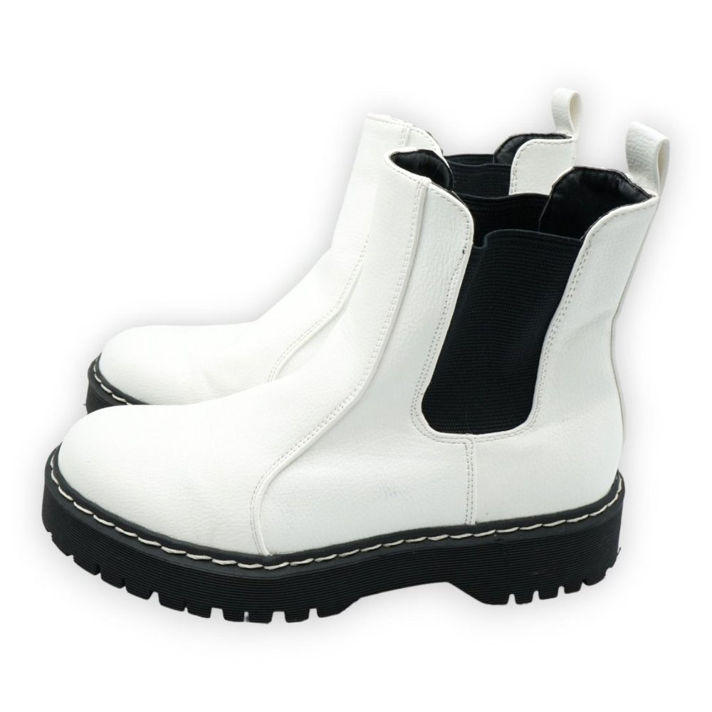 SINCERELY JULES Hippie‎ Women's Chelsea Log Sole Boots White Leather  Size 7.5